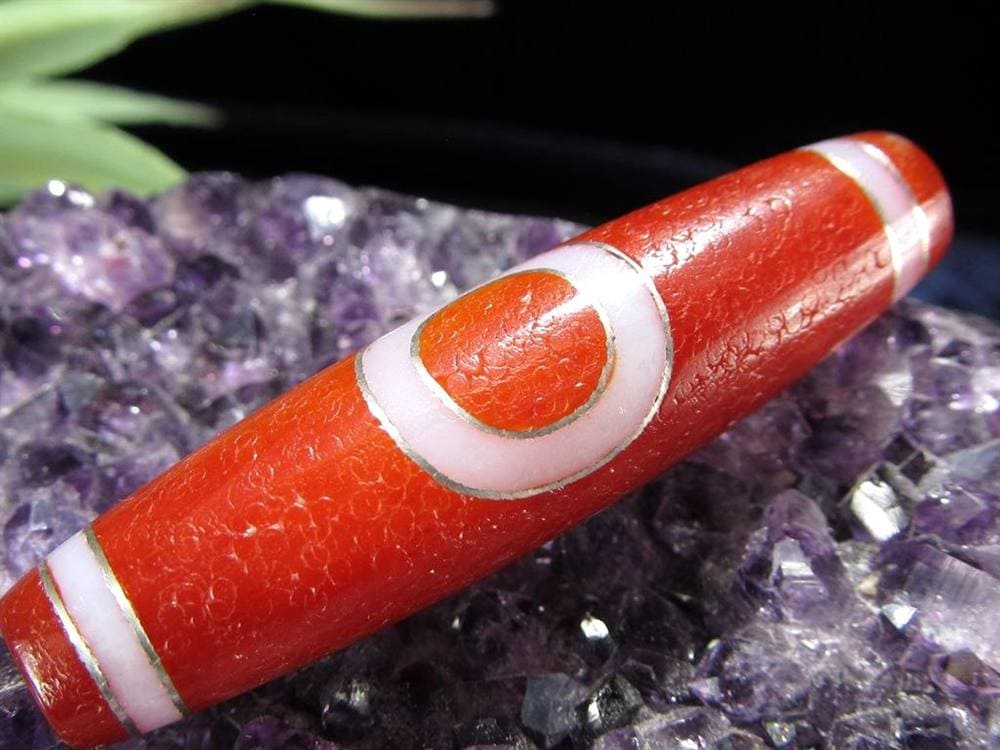 銀線 シルバー 馬蹄痕 紅天珠 魔除け 天珠 チベット