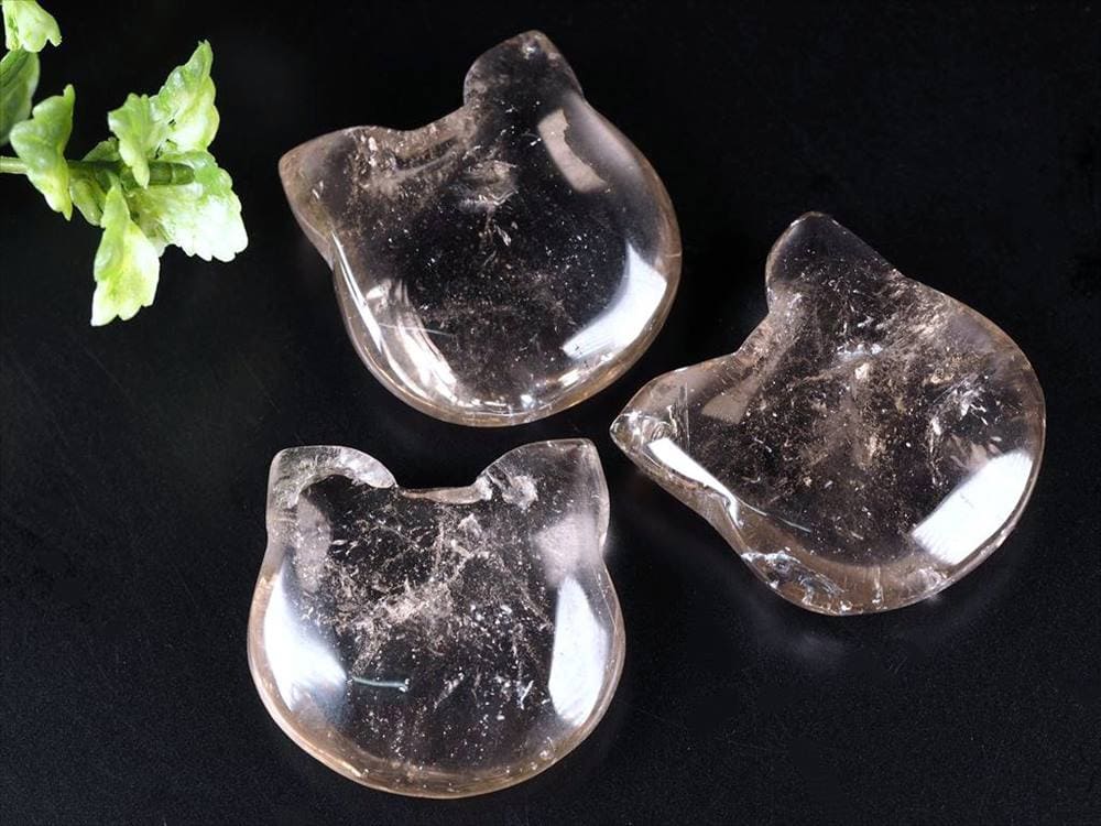 スモーキークォーツ 煙水晶 猫 キャット 置物