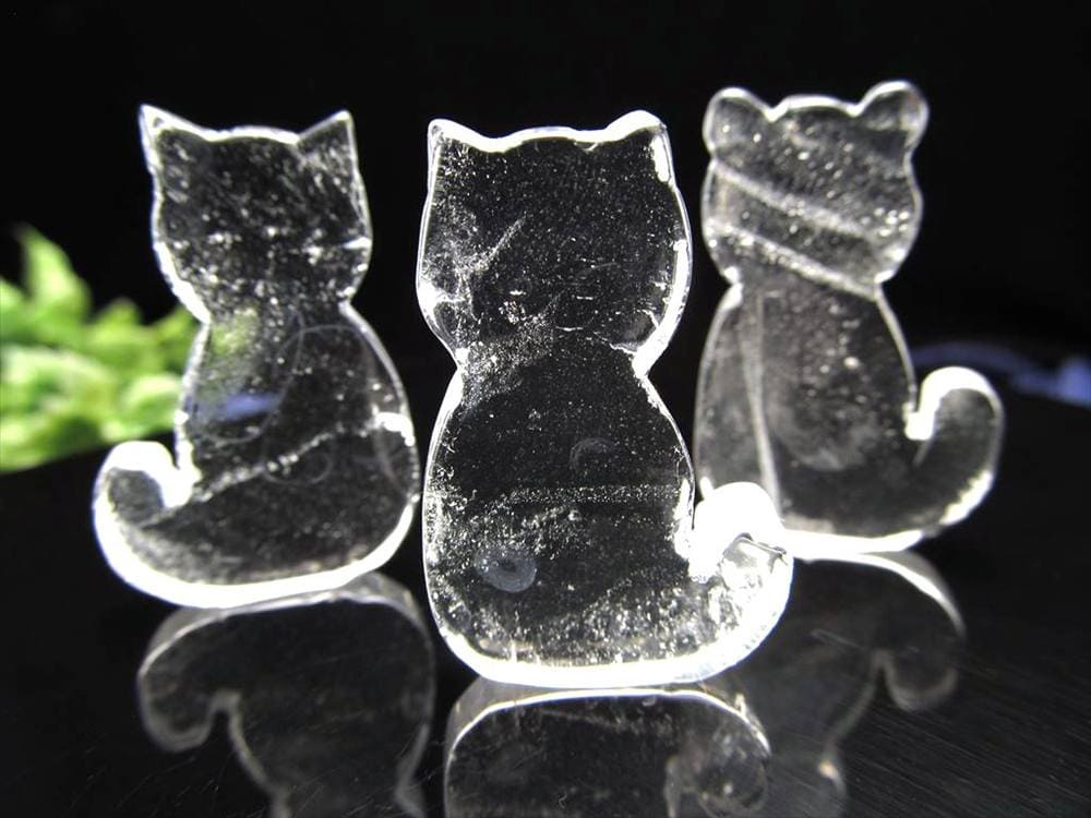 猫型タンブル 天然クォーツ 水晶 ミニ キャット 置物 ブラジル産