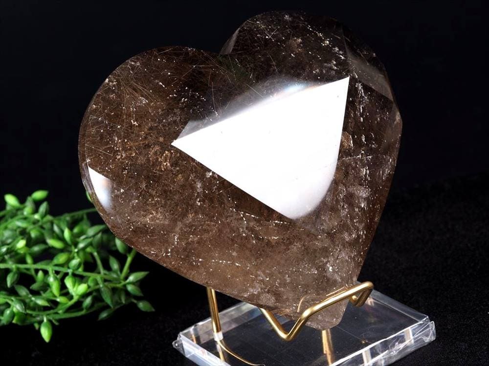 スモーキークォーツ 煙水晶 ハートカットオブジェ ゴールドルチル ルチルレイテッドクォーツ