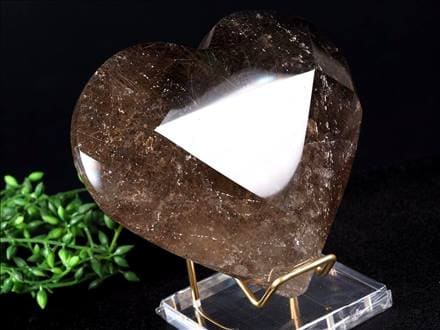 スモーキークォーツ 煙水晶 ハートカットオブジェ ゴールドルチル ルチルレイテッドクォーツ