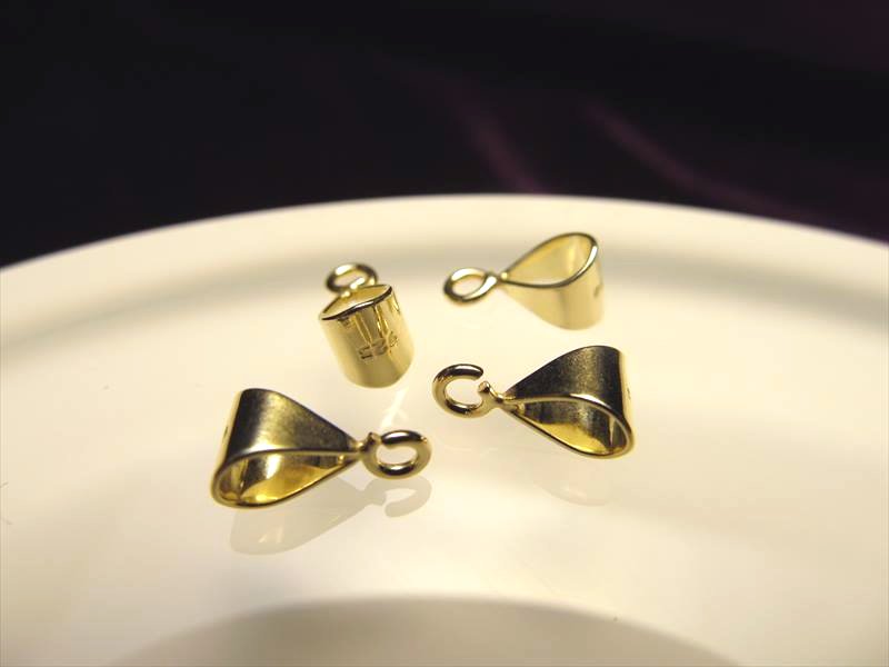 ◇高品質Silver925パーツ◇ペンダントトップの必需品！◇1セット5個入り◇カン付きチェーン通しバチカンパーツ◇縦8.9mm  チェーン通し部分3mm◇14金ゴールド仕様◇BTC006◇