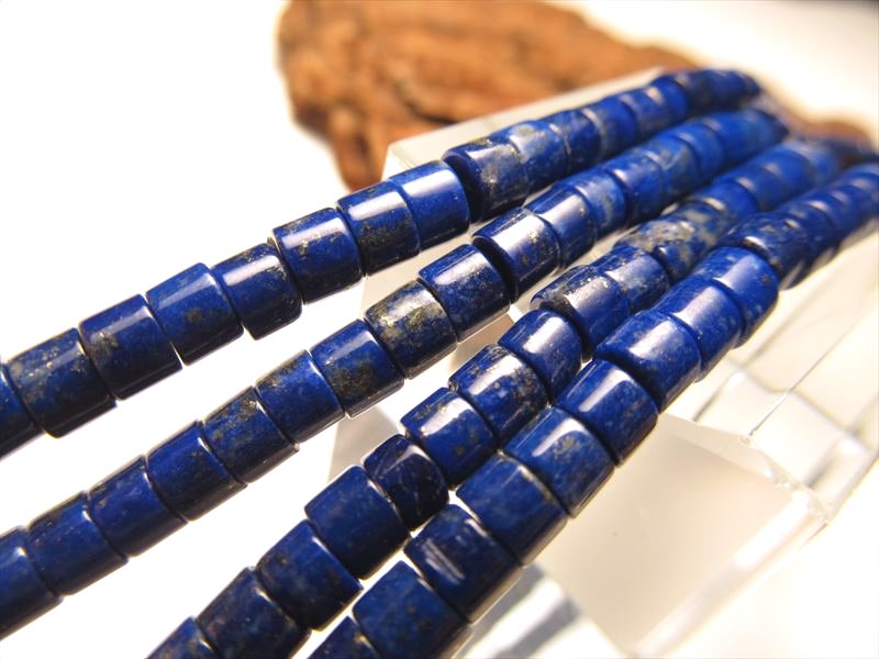 ★鮮やか！極上明るめカラー★パイライト入り★ラピスラズリ ロンデル型【青金石】★幅約4.5mm×厚み約3.5mm★一連★【アフガニスタン産】