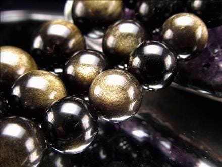 ゴールデンシャイン オブシディアン 黒曜石 ビーズ連 連材