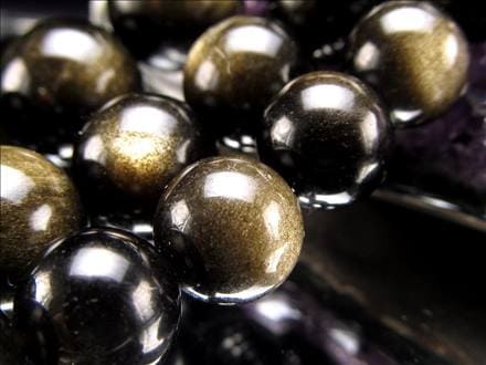 ゴールデンシャイン オブシディアン 黒曜石 ビーズ連 連材