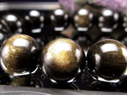 ゴールデンシャイン オブシディアン 黒曜石 ビーズ連 連材