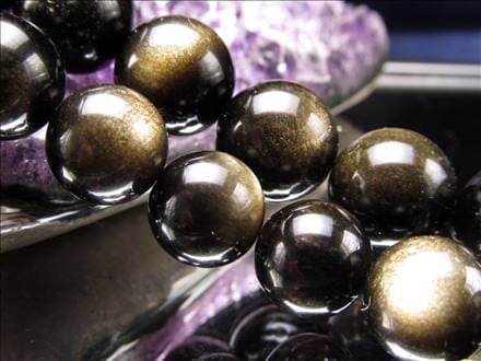 ゴールデンシャイン オブシディアン 黒曜石 ビーズ連 連材