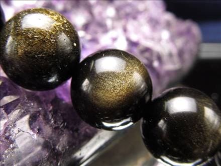 ゴールデンシャイン オブシディアン 黒曜石 ビーズ連 連材