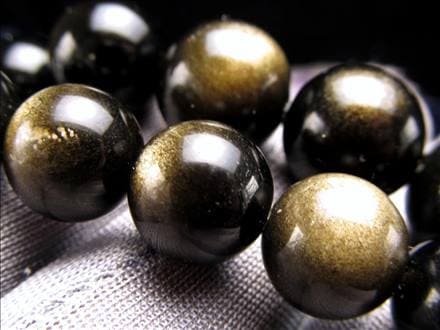 ゴールデンシャイン オブシディアン 黒曜石 ビーズ連 連材