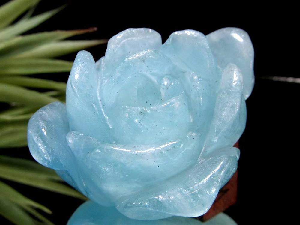 アクアマリン 薔薇 彫刻 置物 天然石