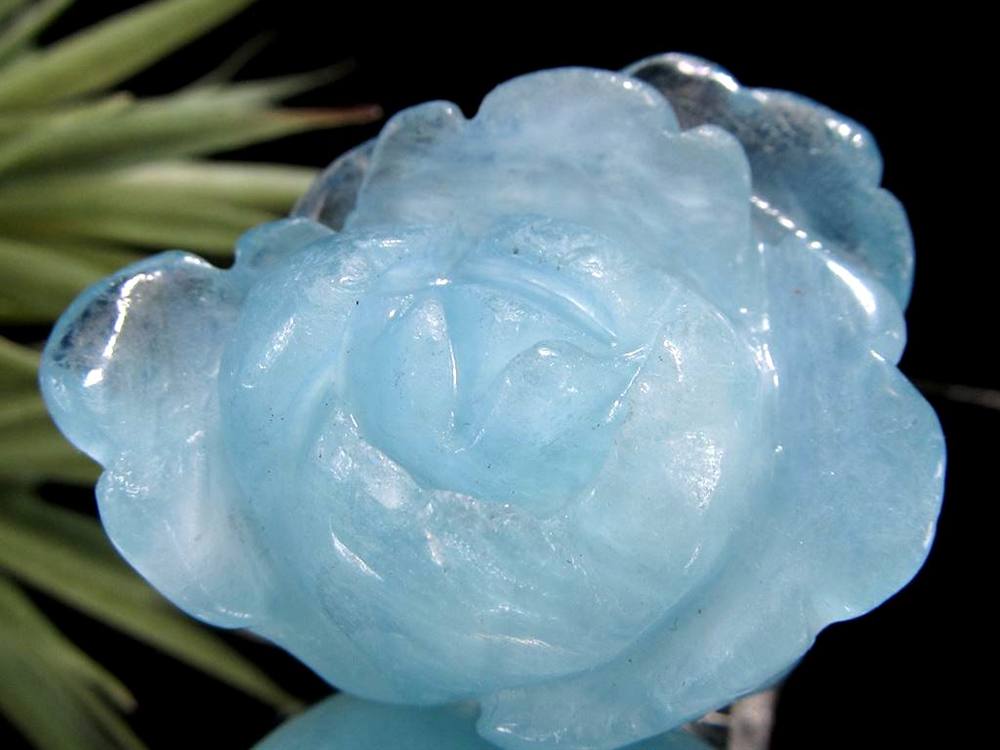 アクアマリン 薔薇 彫刻 置物 天然石