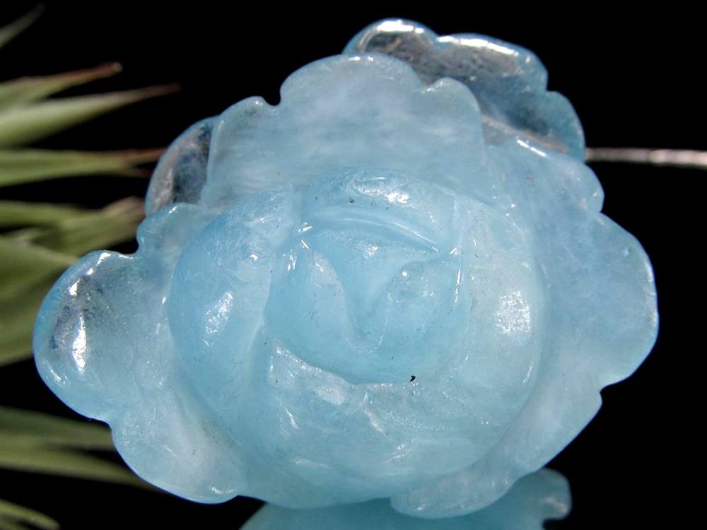 アクアマリン 薔薇 彫刻 置物 天然石