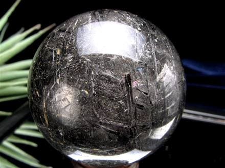 ブラックトルマリン入り水晶 ブラックトルマリン ブラックルチル 丸玉 スフィア 置物