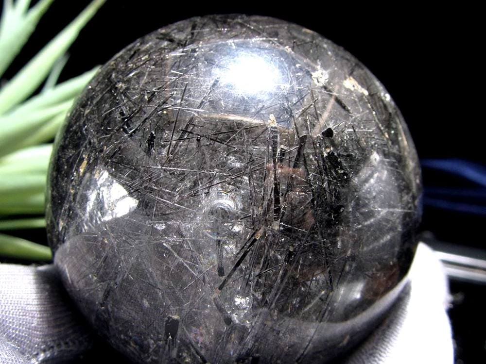 ブラックトルマリン入り水晶 ブラックトルマリン ブラックルチル 丸玉 スフィア 置物