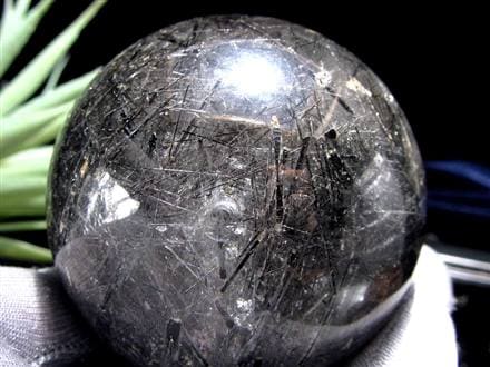 ブラックトルマリン入り水晶 ブラックトルマリン ブラックルチル 丸玉 スフィア 置物