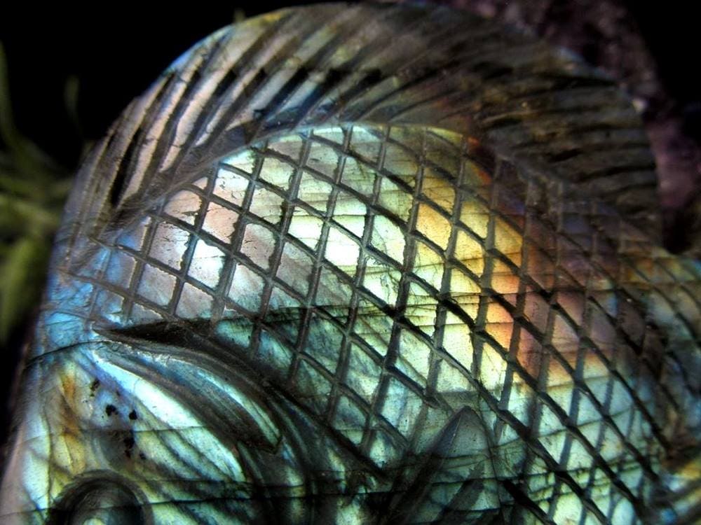 ディスカス 置物 ラブラドライト 熱帯魚の王様 彫刻