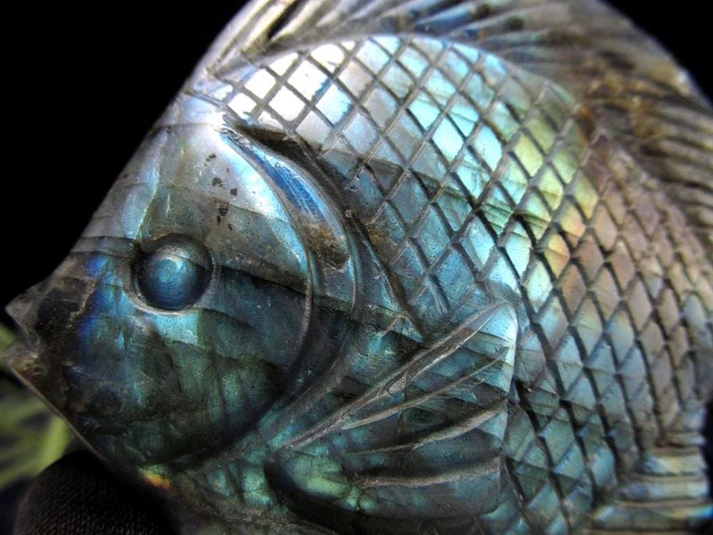 ディスカス 置物 ラブラドライト 熱帯魚の王様 彫刻
