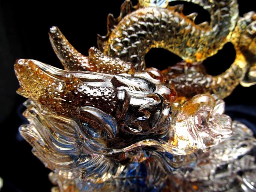 クリスタルガラス 置物 龍 ドラゴン 5本爪 銭