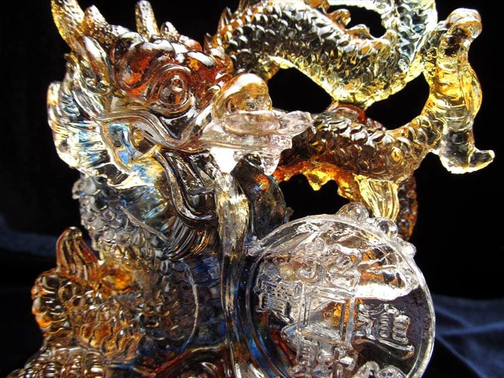 クリスタルガラス 置物 龍 ドラゴン 5本爪 銭