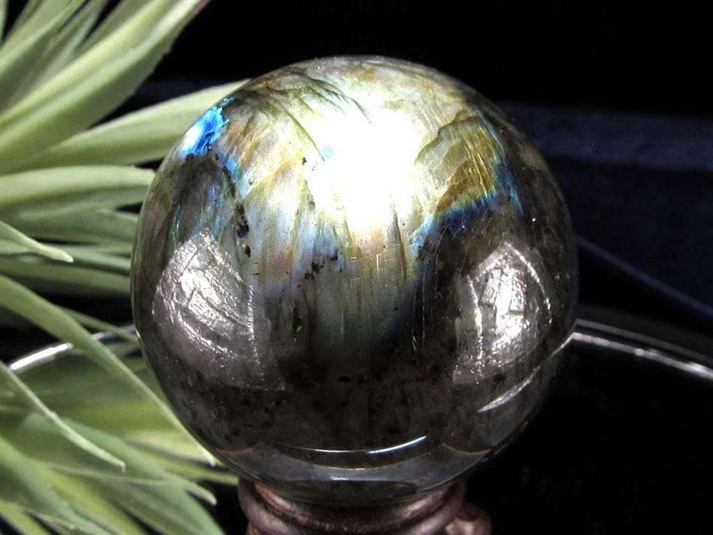 ラブラドライト 丸玉 スフィア シラー効果 置物 マダガスカル産