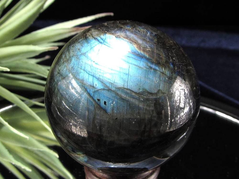 ラブラドライト 丸玉 スフィア シラー効果 置物 マダガスカル産