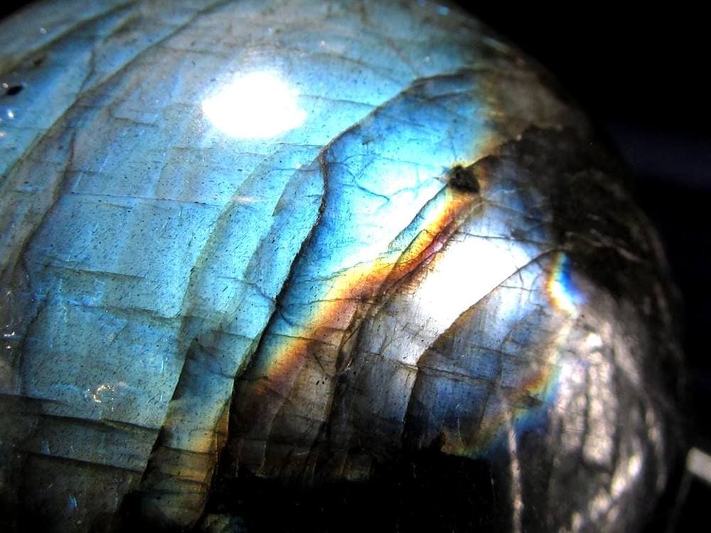 ラブラドライト 丸玉 スフィア シラー効果 置物 マダガスカル産