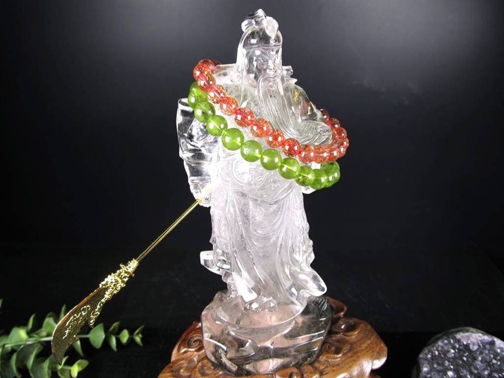 関羽 水晶 彫刻置物 三国志 風水