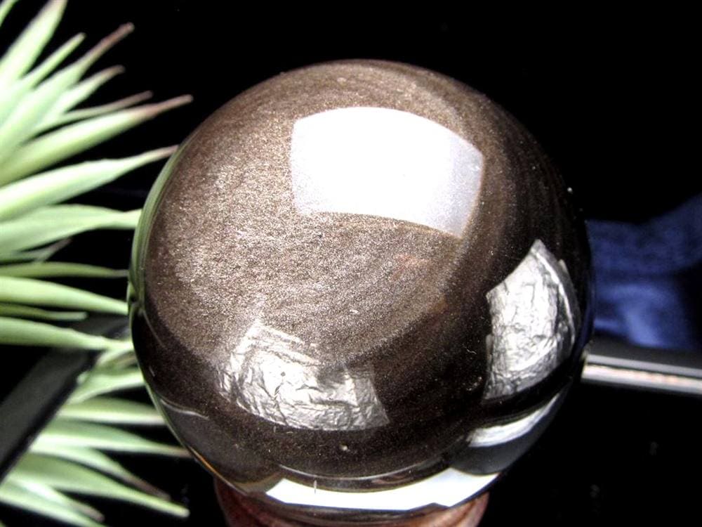 オブシディアン 黒曜石 シルバーシラー 丸玉 置物