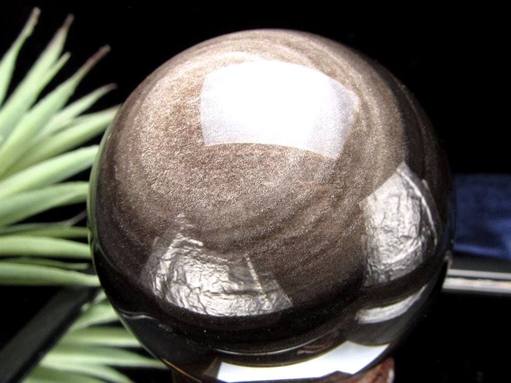 オブシディアン 黒曜石 シルバーシラー 丸玉 置物