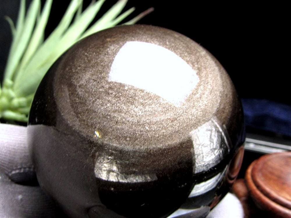 オブシディアン 黒曜石 シルバーシラー 丸玉 置物