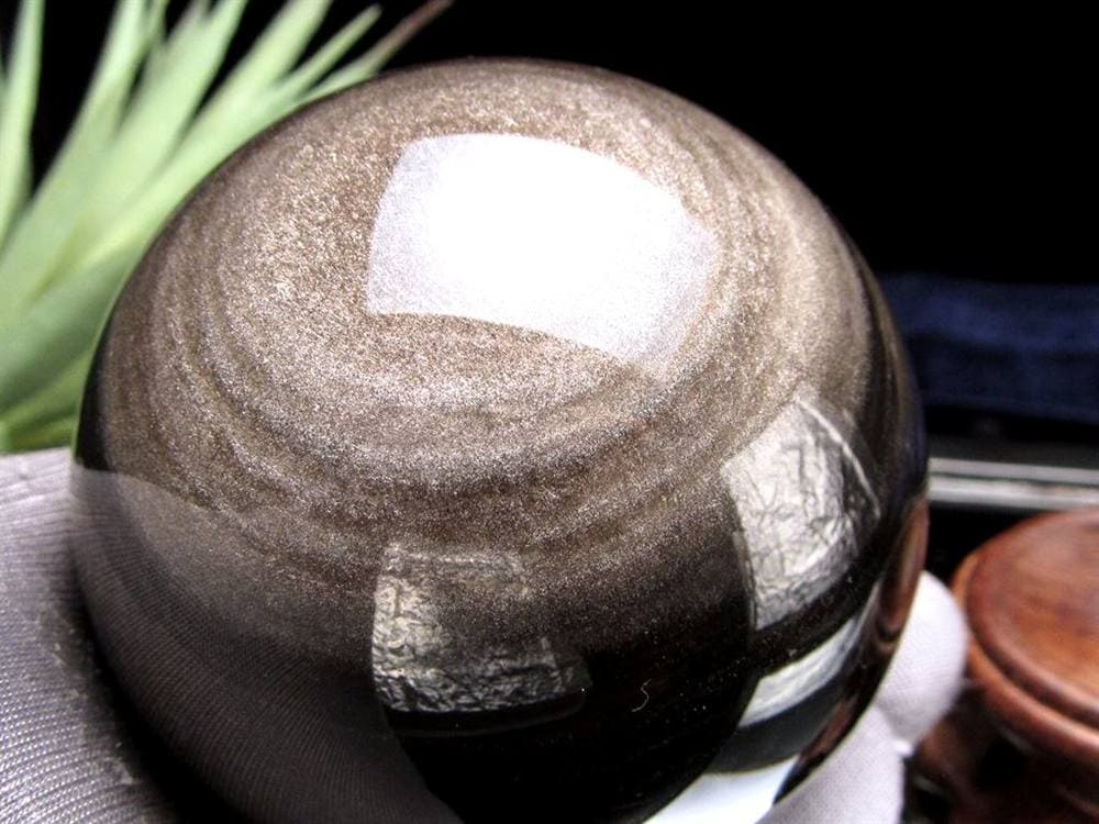 オブシディアン 黒曜石 シルバーシラー 丸玉 置物