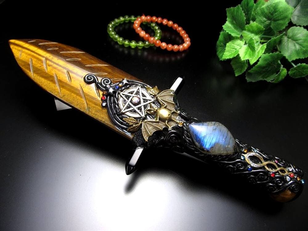 剣 アセイミー 五芒星 イエロータイガーアイ 彫り 置物