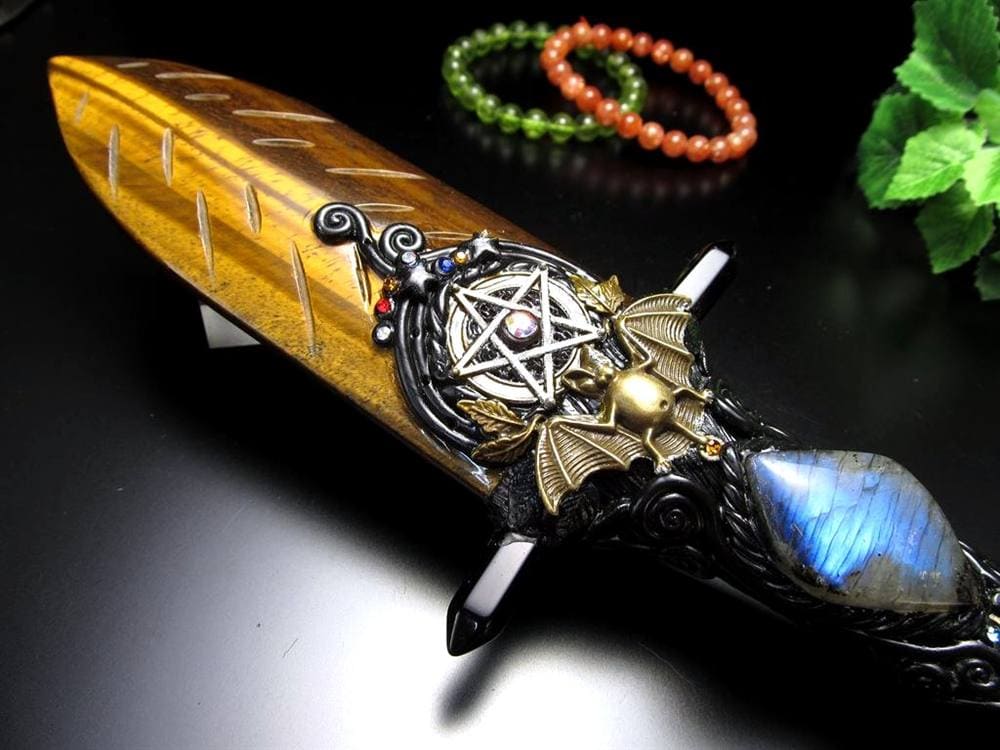 剣 アセイミー 五芒星 イエロータイガーアイ 彫り 置物