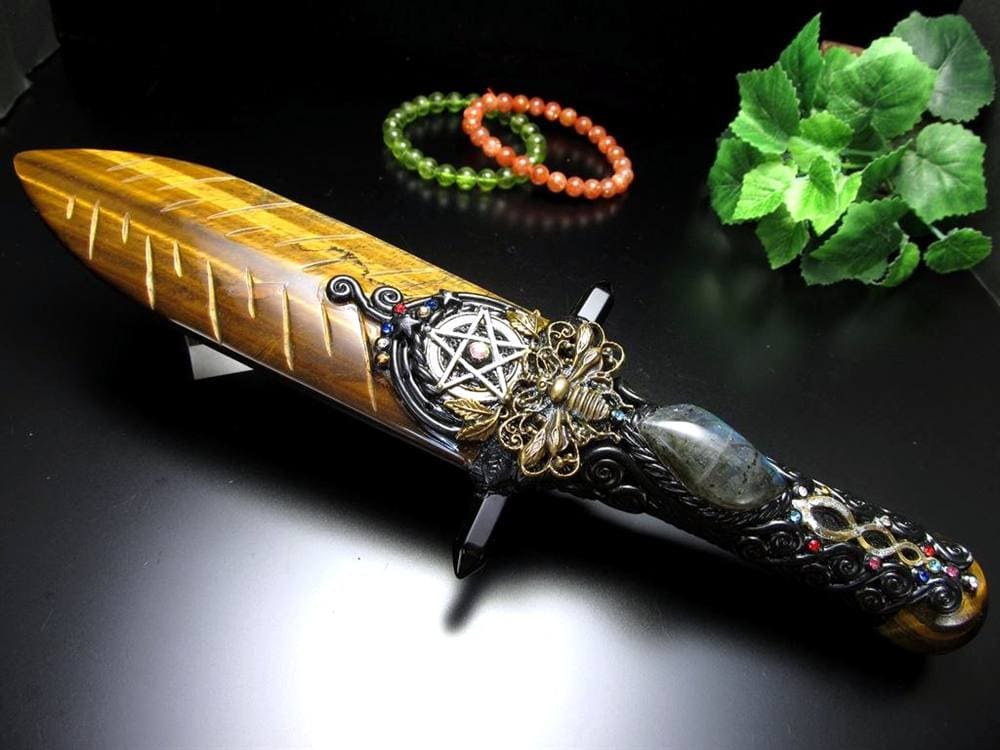 剣 アセイミー 五芒星 イエロータイガーアイ 彫り 置物