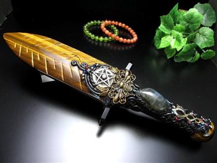 剣 アセイミー 五芒星 イエロータイガーアイ 彫り 置物