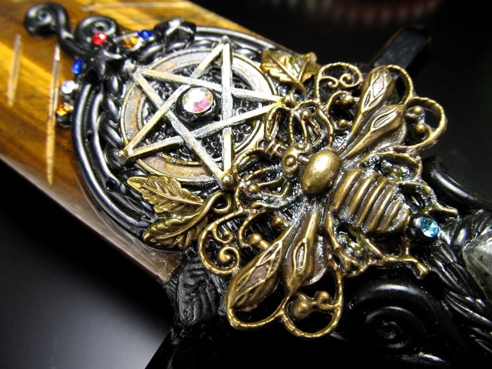 剣 アセイミー 五芒星 イエロータイガーアイ 彫り 置物