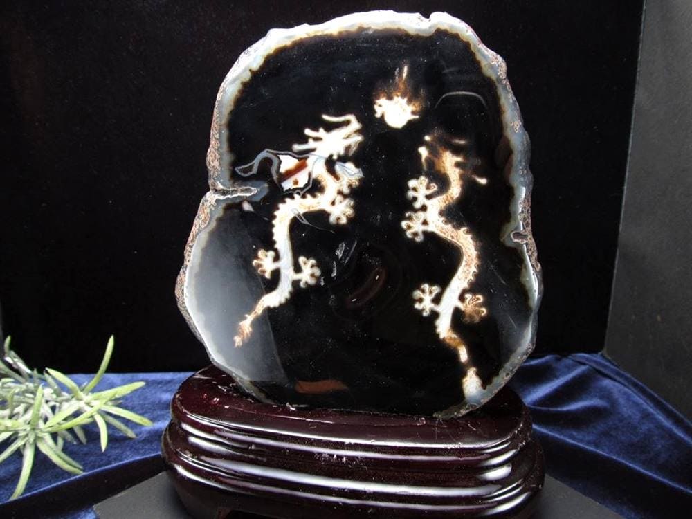 天珠 龍神天珠 双龍神 瑪瑙 置物