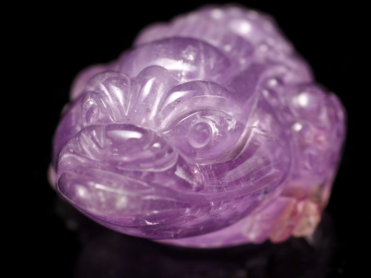 美品】天然石 銭蛙 アラゴナイト アメジスト 水晶 原石 一刀彫 楽天