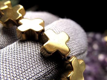 ヘマタイト 赤鉄鉱 ゴールドコーティング 十字架 ビーズ連 連材