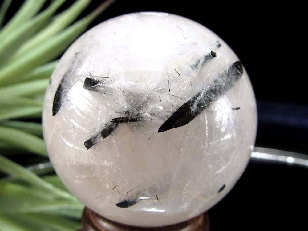 ブラックトルマリン入り水晶 ブラックトルマリン ブラックルチル 丸玉 スフィア 置物