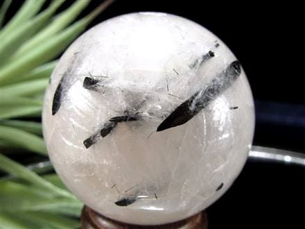 ブラックトルマリン入り水晶 ブラックトルマリン ブラックルチル 丸玉 スフィア 置物