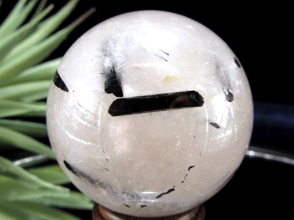 ブラックトルマリン入り水晶 ブラックトルマリン ブラックルチル 丸玉 スフィア 置物