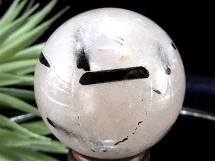 ブラックトルマリン入り水晶 ブラックトルマリン ブラックルチル 丸玉 スフィア 置物