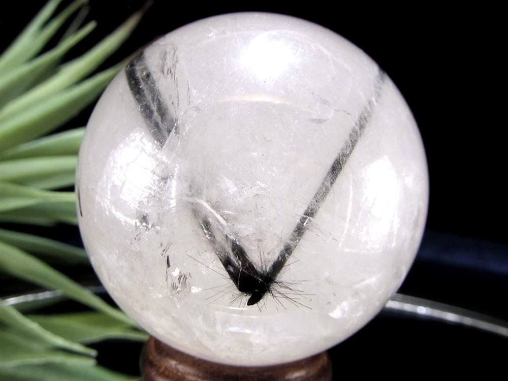 ブラックトルマリン入り水晶 ブラックトルマリン ブラックルチル 丸玉 スフィア 置物