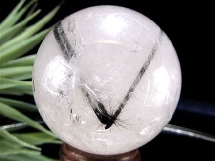 ブラックトルマリン入り水晶 ブラックトルマリン ブラックルチル 丸玉 スフィア 置物