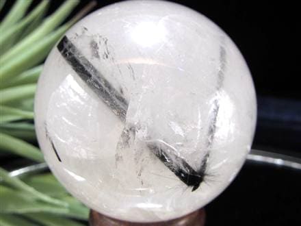 ブラックトルマリン入り水晶 ブラックトルマリン ブラックルチル 丸玉 スフィア 置物