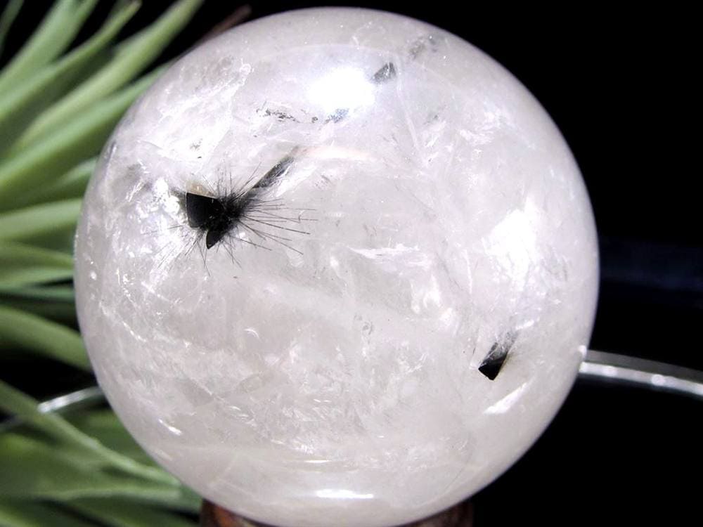 ブラックトルマリン入り水晶 ブラックトルマリン ブラックルチル 丸玉 スフィア 置物