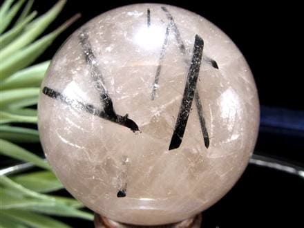 ブラックトルマリン入り水晶 ブラックトルマリン ブラックルチル 丸玉 スフィア 置物