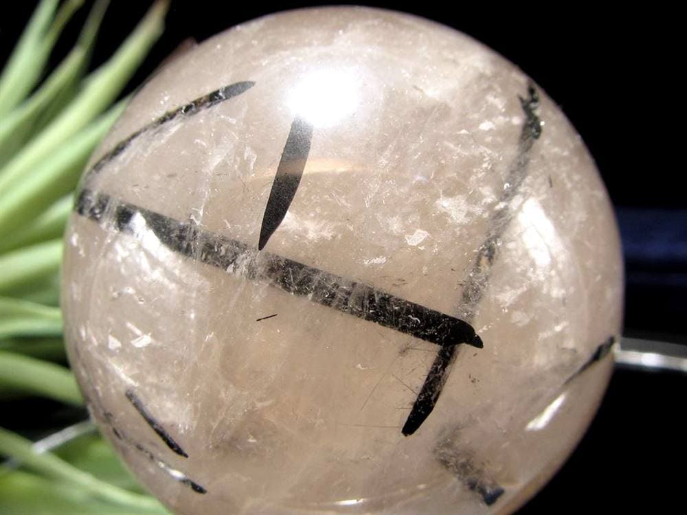 ブラックトルマリン入り水晶 ブラックトルマリン ブラックルチル 丸玉 スフィア 置物