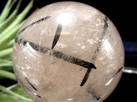 ブラックトルマリン入り水晶 ブラックトルマリン ブラックルチル 丸玉 スフィア 置物